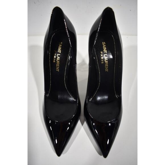 Saint Laurent Opyum 110 Black Patent Leather YSL Logo Pointed Toe Heel Pump 35.5 - Picture 7 of 12
